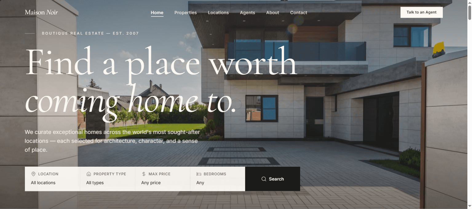 Meridian Estates real estate agency website homepage
